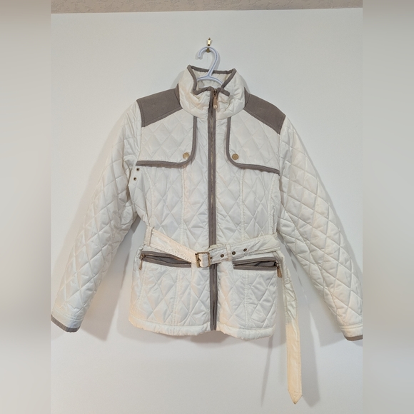 Vince Camuto White & Suede Puffer Jacket s: L - Picture 5 of 13